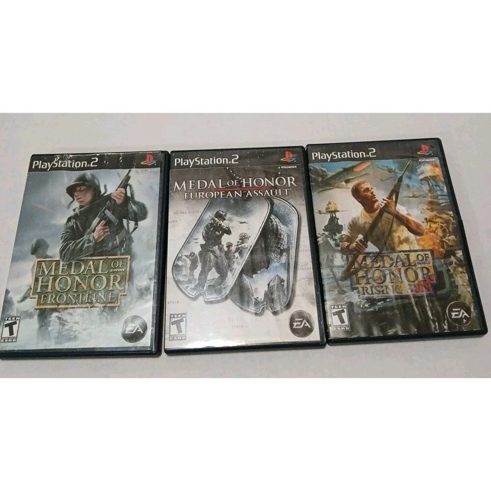 VTG PS2 MEATAL OF HONOR BUNDLE 3- EUROPEAN ASSAULT, FRONTLINE, RISING SUN